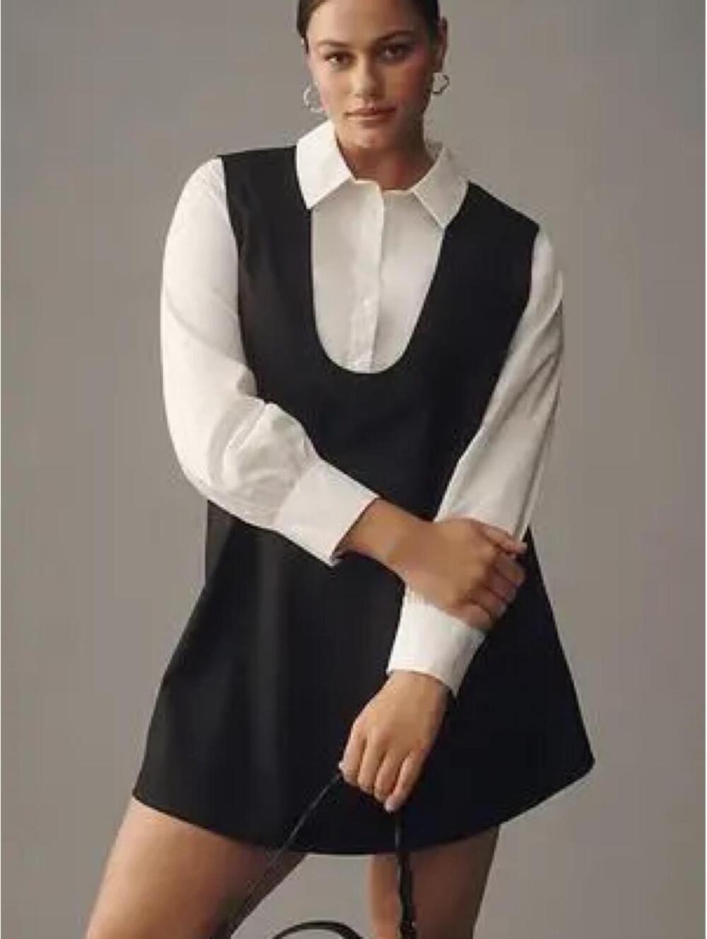 Maeve Long-Sleeve Twofer Pinafore Mini Dress